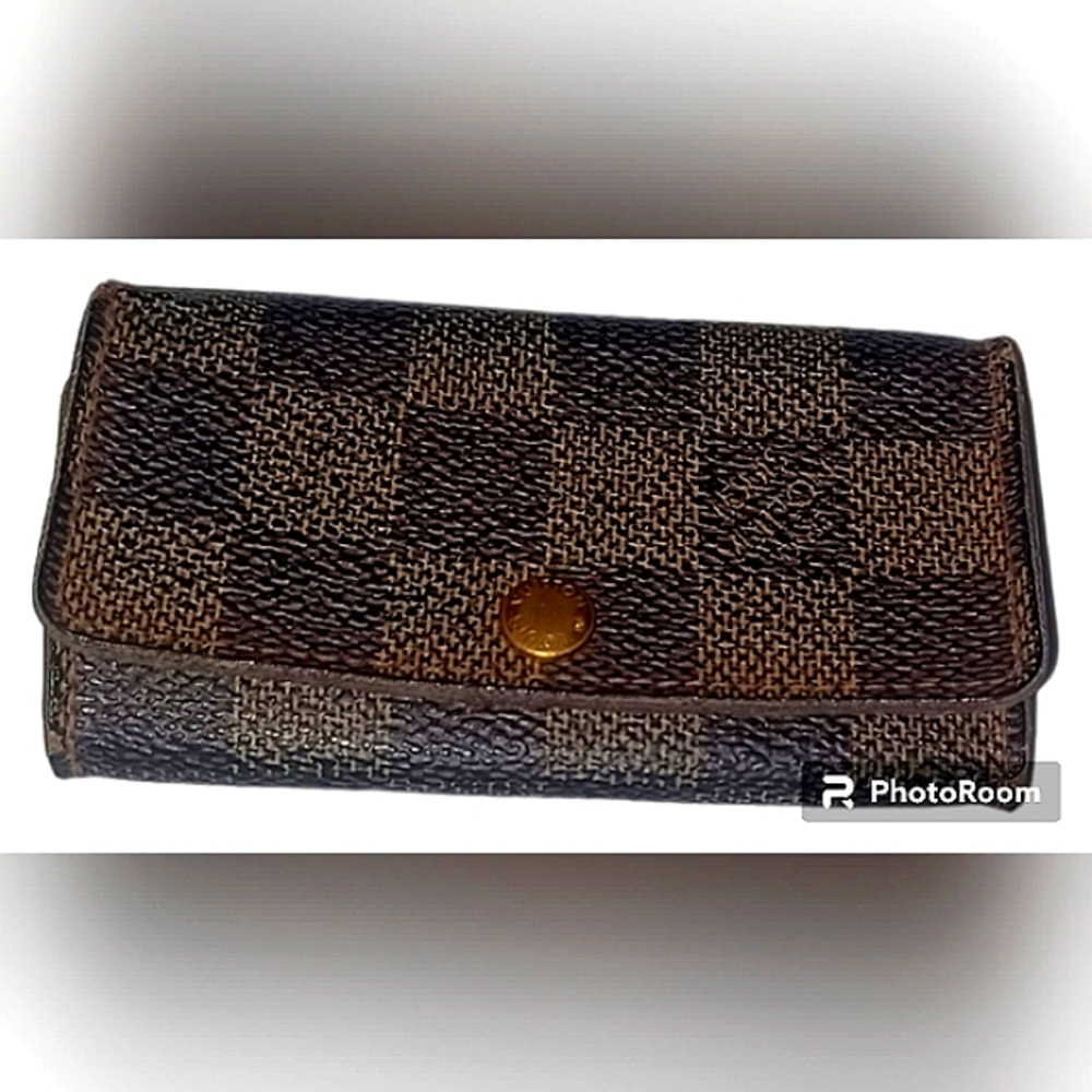 LOUIS VUITTON DAMIER EBENE MONOGRAM CANVAS LEATHER KEYHOLDER EUC